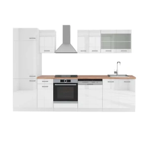 Konyhabútor R-Line Fehér magasfényű/fehér 300 cm , MP Tölgy Vicco