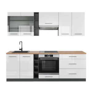 Szafka kuchenna Fame-Line Biały wysoki połysk/antracyt 235 cm , BP Dąb Vicco