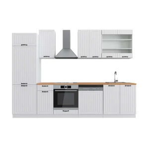 Küchenzeile Fame-Line Weiß Landhaus/Weiß 300 cm , AP Eiche Vicco