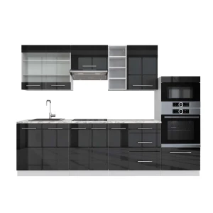 Kitchenette Fame-Line Antracite alto brilho/branco 280 cm , Mármore AP Vicco