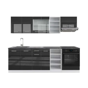 Zabudowa kuchenna R-Line Antracytowy wysoki połysk/biały 240 cm , BP Antracyt Vicco