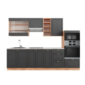 Küchenzeile Fame-Line Anthrazit Landhaus/Goldkraft Eiche 280 cm , AP Marmor Vicco