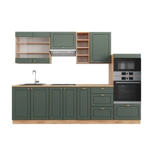 Küchenzeile Fame-Line Grün-Gold Landhaus/Goldkraft Eiche 280 cm , AP Eiche Vicco