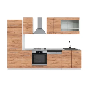 Küchenzeile Fame-Line Goldkraft Eiche/Weiß 300 cm , AP Marmor Vicco