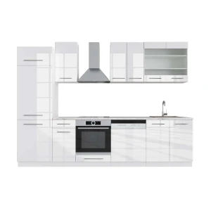 Kitchenette Fame-Line Branco alto brilho/branco 300 cm , Mármore AP Vicco