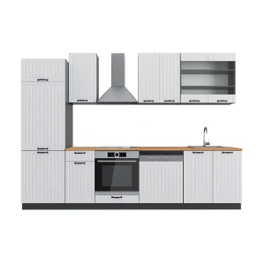 Küchenzeile Fame-Line Weiß Landhaus/Anthrazit 300 cm , AP Eiche Vicco