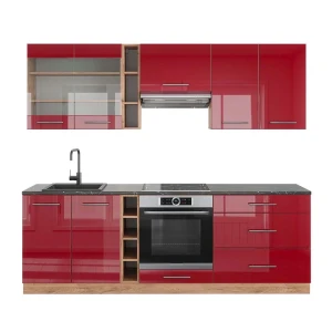 Kitchenette Fame-Line Bordeaux alto brilho/carvalho Goldkraft 235 cm , AP Antracite Vicco