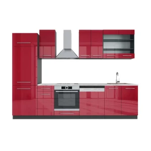 Küchenzeile Fame-Line Bordeaux Hochglanz/Anthrazit 300 cm , AP Marmor Vicco