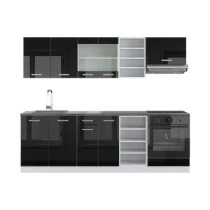 Zabudowa kuchenna R-Line Czarny wysoki połysk/biały 240 cm , BP Antracyt Vicco