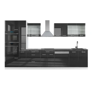 Konyhabútor R-Line Antracit magasfényű/fehér 350 cm magas szekrénnyel, MP Antracit Vicco