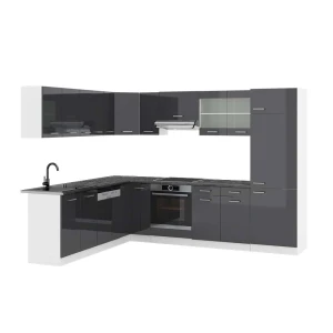Cozinha de canto R-Line Antracite alto brilho/Branco 287 x 227 cm, AP Antracite Vicco
