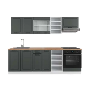 Küchenzeile R-Line Anthrazit Landhaus/Weiß 240 cm , AP Eiche livinity®