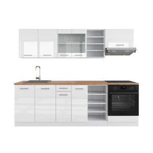 Küchenzeile R-Line Weiß Hochglanz/Weiß 240 cm , AP Eiche Vicco