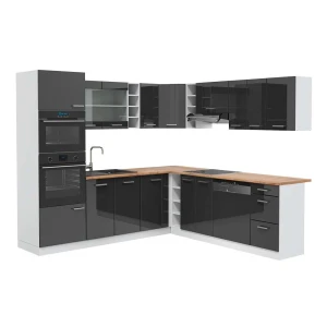 Cozinha de canto R-Line Antracite alto brilho/Branco 247 x 237 cm, AP Carvalho Vicco