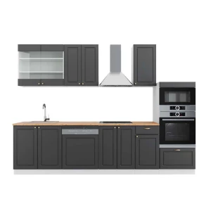 Kitchenette Fame-Line Ouro antracite/branco 300 cm com armário alto, carvalho AP Vicco