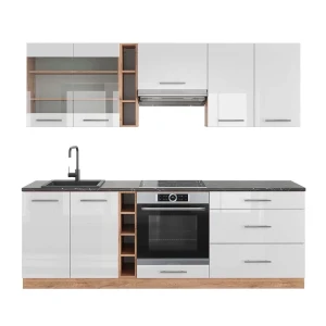 Kitchenette Fame-Line Branco alto brilho/carvalho Goldkraft 235 cm , AP Antracite Vicco