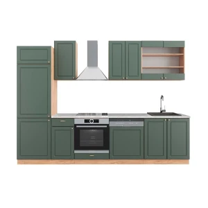 Kitchenette Fame-Line Casa de campo verde-ouro/carvalho Goldkraft 300 cm , Mármore AP Vicco