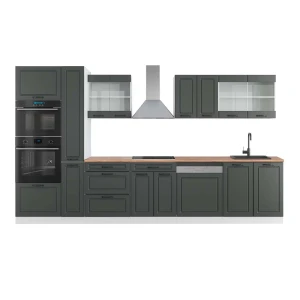 Kitchenette R-Line Casa de campo antracite/branca 350 cm com armário alto, carvalho AP Vicco
