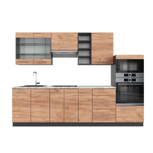 Küchenzeile Fame-Line Goldkraft Eiche/Anthrazit 280 cm , AP Marmor Vicco