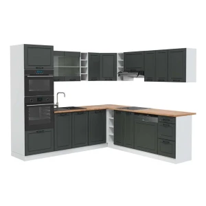 Kuchnia narożna R-Line Antracyt wiejski/Biały 247 x 237 cm, BP Dąb Vicco