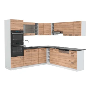Kuchnia narożna R-Line Sonoma/Biały 247 x 237 cm, BP Antracyt Vicco
