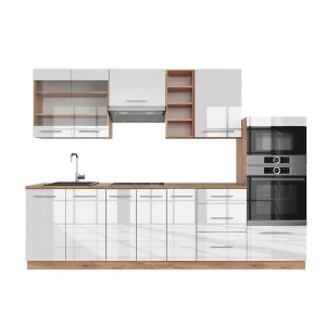 Küchenzeile Fame-Line Weiß Hochglanz/Goldkraft Eiche 280 cm , AP Eiche livinity®