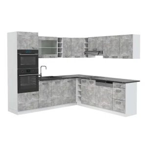 Kuchnia narożna R-Line Beton/Biały 247 x 237 cm, BP Antracyt Vicco