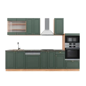 Kitchenette Fame-Line Casa de campo verde-ouro/carvalho Goldkraft 300 cm com armário alto, AP antracite Vicco