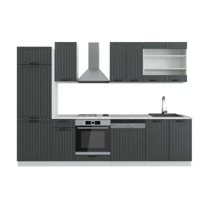 Küchenzeile Fame-Line Anthrazit Landhaus/Weiß 300 cm , AP Marmor livinity®