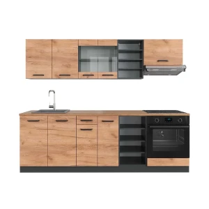 Küchenzeile R-Line Goldkraft Eiche/Anthrazit 240 cm , AP Eiche livinity®