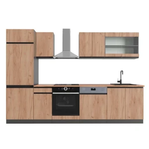 Küchenzeile R-Line Goldkraft Eiche/Anthrazit 300 cm  J-Shape, AP Eiche Vicco