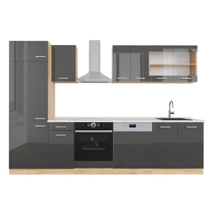 Kitchenette R-Line Antracite alto brilho/carvalho Goldkraft 300 cm , Mármore AP Vicco