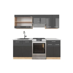 Kitchenette R-Line Antracite alto brilho/carvalho Goldkraft 200 cm , Mármore AP Vicco