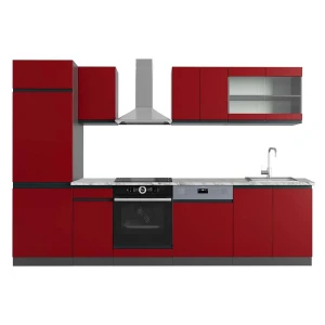 Küchenzeile R-Line Rot/Anthrazit 300 cm  J-Shape, AP Marmor Vicco