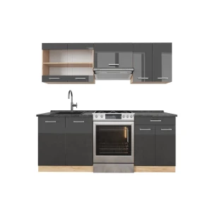 Kitchenette R-Line Antracite alto brilho/carvalho Goldkraft 200 cm , AP Antracite Vicco