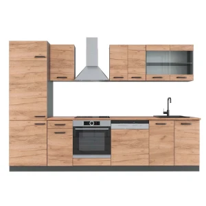 Küchenzeile R-Line Goldkraft Eiche/Anthrazit 300 cm , AP Eiche livinity®