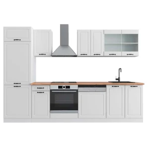 Küchenzeile R-Line Weiß Landhaus/Weiß 300 cm , AP Eiche Vicco