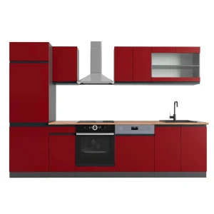 Aneks kuchenny R-Line Czerwony/antracyt 300 cm  J-Shape, BP Dąb Vicco