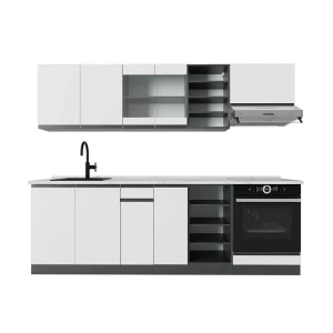 Zabudowa kuchenna R-Line Biały/antracyt 240 cm  J-Shape, BP Marmur Vicco