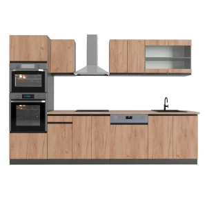 Aneks kuchenny R-Line Złoty dąb power/antracyt 300 cm  J-Shape z wysoką szafką, BP Dąb Vicco