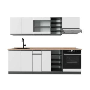 Konyhabútor R-Line Fehér/antracit 240 cm  J-Shape, MP Tölgy Vicco