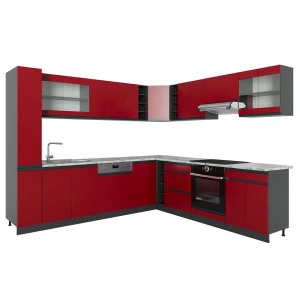 Előlap R-Line Piros/Antracit 277 x 257 cm J-Shape, MP Márvány Vicco