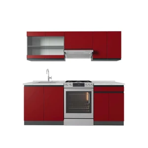 Küchenzeile R-Line Rot/Anthrazit 200 cm  J-Shape, AP Marmor Vicco