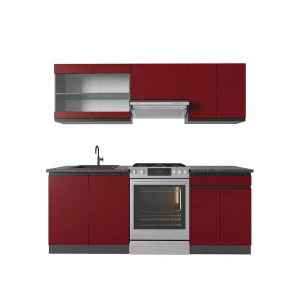 Küchenzeile R-Line Rot/Anthrazit 200 cm  J-Shape, AP Anthrazit Vicco
