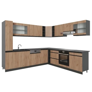 Cuisine en angle R-Line Chêne de force doré/Anthracite 277 x 257 cm J-Shape, PT Anthracite Vicco