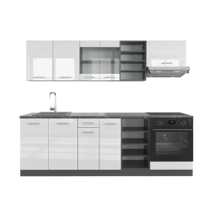 Kitchenette R-Line Branco alto brilho/antracite 240 cm , AP Antracite Vicco