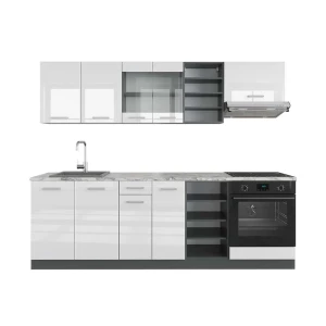 Kitchenette R-Line Branco alto brilho/antracite 240 cm , Mármore AP Vicco