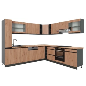 Hjørnekøkken R-Line Gylden eg/Antracit 277 x 257 cm J-Shape, BP Eg Vicco