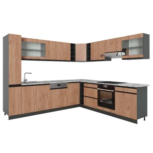 Előlap R-Line Arany Power tölgy/Antracit 277 x 257 cm J-Shape, MP Márvány Vicco
