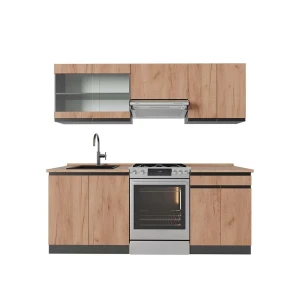 Aneks kuchenny R-Line Złoty dąb power/antracyt 200 cm  J-Shape, BP Dąb Vicco
